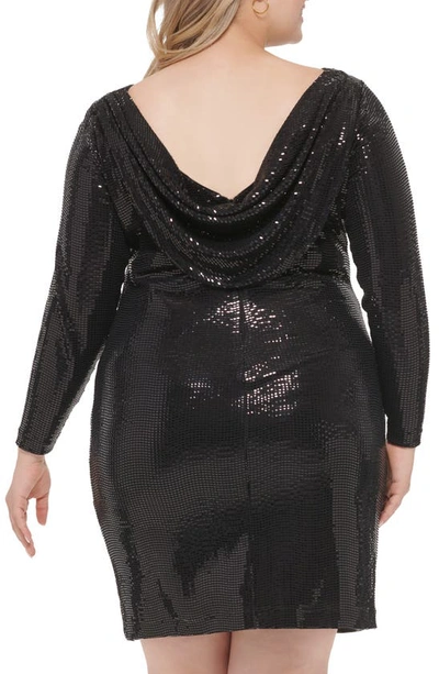 Shop Calvin Klein Sequin Cowl Back Long Sleeve Dress In Black
