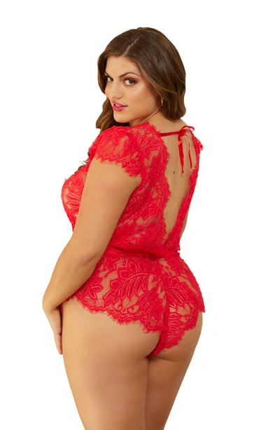 Shop Seven 'til Midnight Seven ‘til Midnight Mesh & Eyelash Lace Teddy In Red