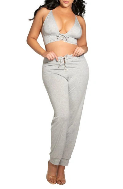 Shop Seven 'til Midnight Seven ‘til Midnight Jersey Bralette & Joggers Pajamas In Heather Grey