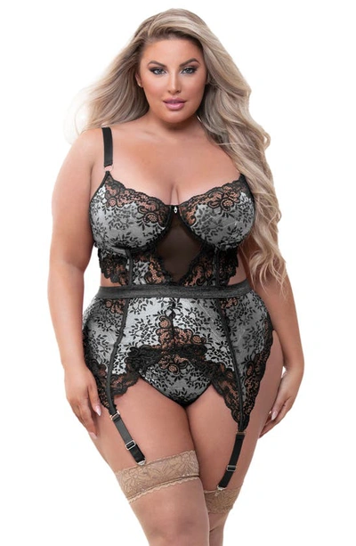 Seven 'til Midnight Seven ‘til Midnight Lace Basque & Thong Set In Black