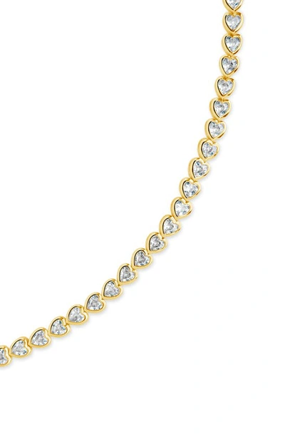 Sterling Forever 14k Gold Plated Cubic Zirconia Heart Tennis Bracelet In Gold