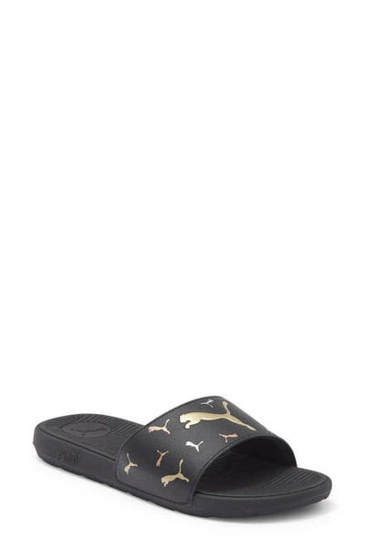 Shop Puma Cool Cat 2.0 Toss Slide Sandal In  Black-gold-silver