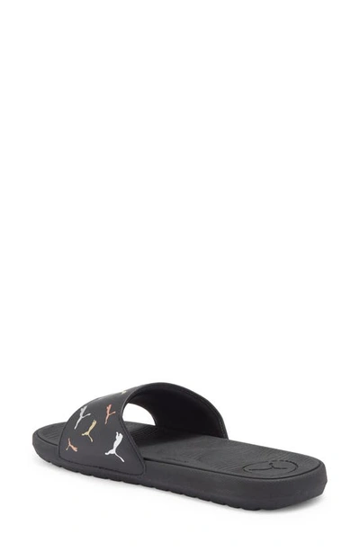 Puma Cool Cat 2.0 Toss Slide Sandal In  Black-gold-silver