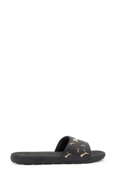 Puma Cool Cat 2.0 Toss Slide Sandal In  Black-gold-silver