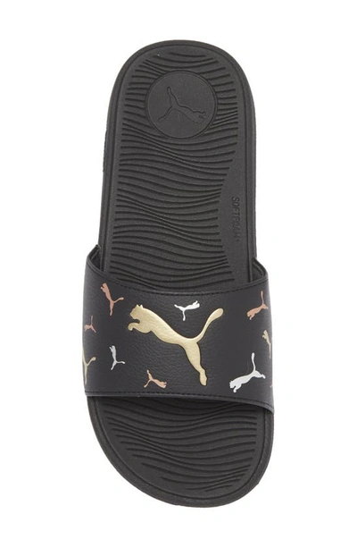 Shop Puma Cool Cat 2.0 Toss Slide Sandal In  Black-gold-silver
