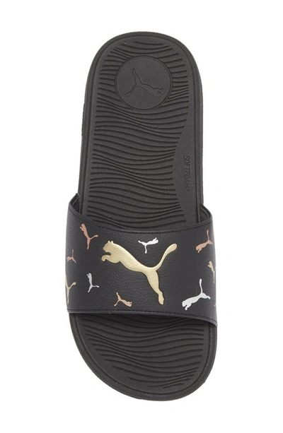Puma Cool Cat 2.0 Toss Slide Sandal In  Black-gold-silver