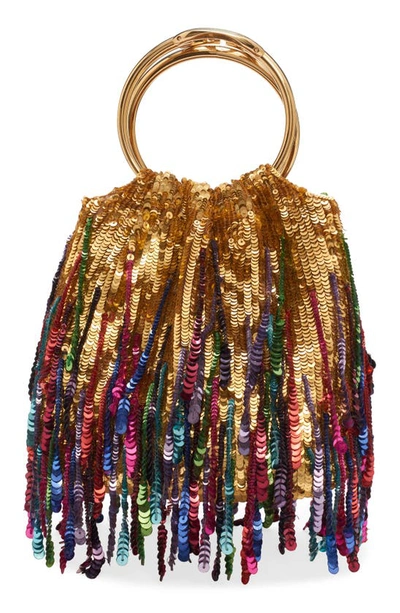 Shop Valentino Small Carry Secrets Sequin Fringe Bucket Bag In L05 Oro/ Multicolor