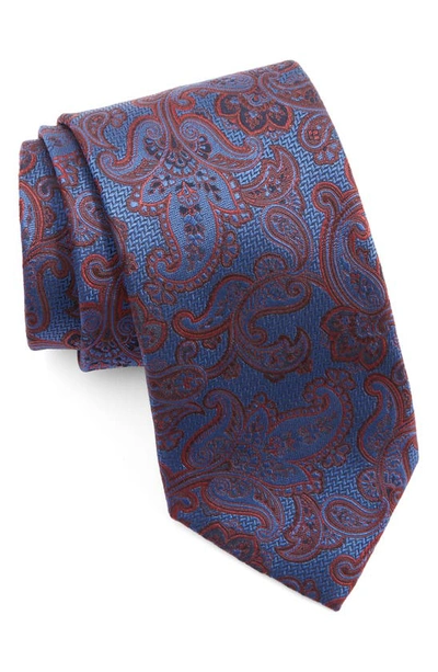 Shop Canali Paisley Silk & Cotton Tie In Blue
