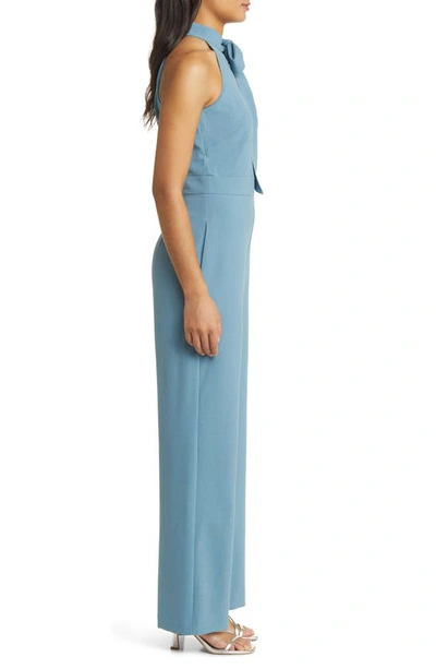 Shop Vince Camuto Bow Neck Stretch Crepe Jumpsuit In Dusty Blue