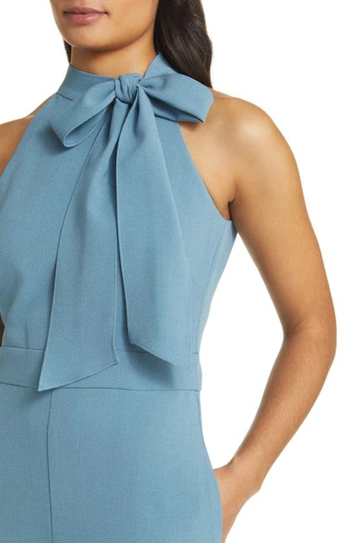 Shop Vince Camuto Bow Neck Stretch Crepe Jumpsuit In Dusty Blue