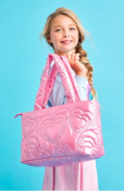 Shop Iscream Kids' Shining Heart Puffy Weekend Bag In Pink