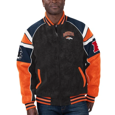Shop G-iii Sports By Carl Banks Black Denver Broncos Faux Suede Raglan Full-zip Varsity Jacket