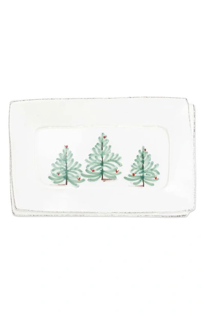 Shop Vietri Lastra Holiday Small Rectangular Tray In White/ Green
