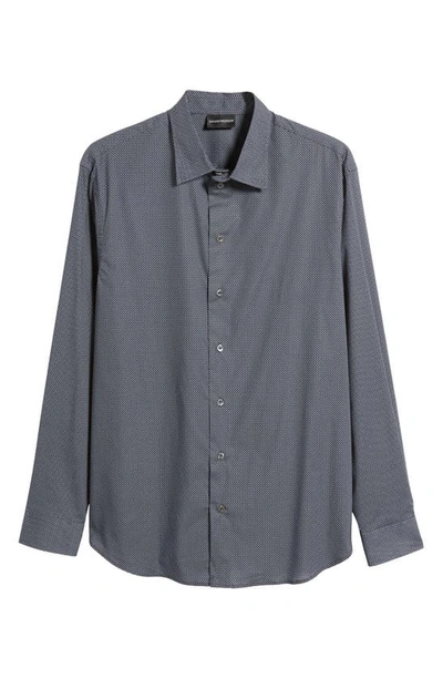 Shop Emporio Armani Microgeo Stretch Button-up Shirt In Black