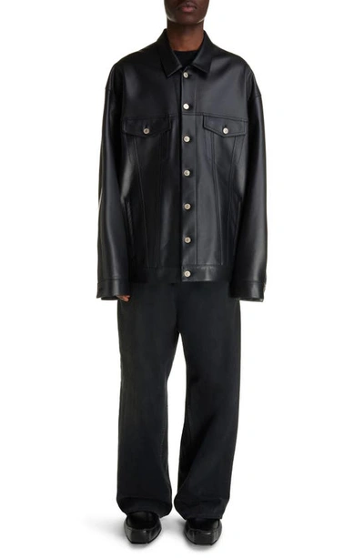 Shop Balenciaga Oversize Leather Shirt Jacket In Black