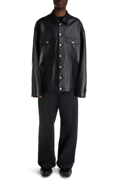 Balenciaga Oversize Leather Shirt Jacket In Black