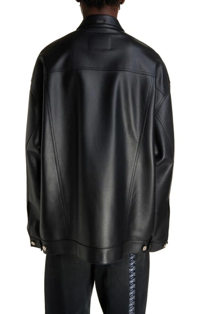 Shop Balenciaga Oversize Leather Shirt Jacket In Black