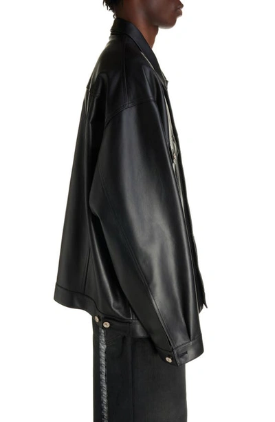 Shop Balenciaga Oversize Leather Shirt Jacket In Black