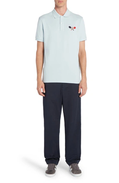 Shop Moncler Logo Patch Cotton Piqué Polo In Baby Blue