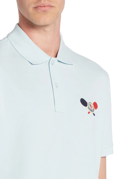 Shop Moncler Logo Patch Cotton Piqué Polo In Baby Blue