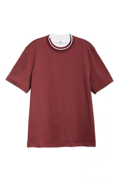 Shop Brunello Cucinelli Tipped Cotton T-shirt In Rosso/ Grigio Chiaro