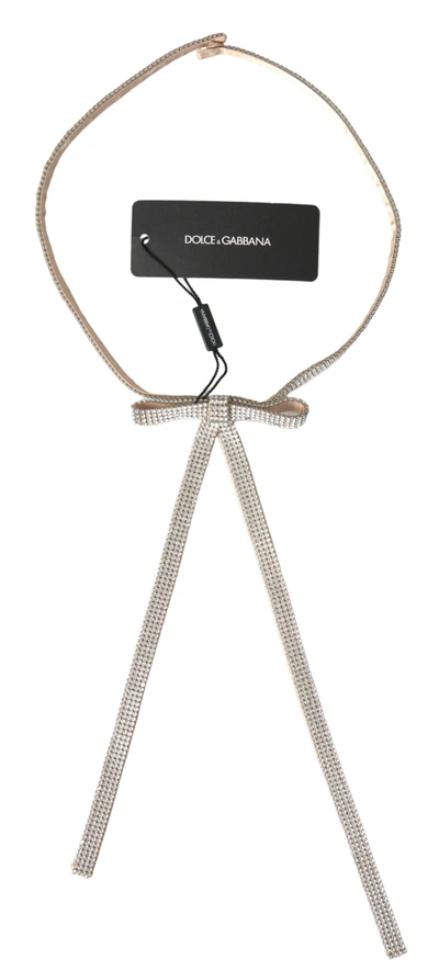 Shop Dolce & Gabbana Elegant Crystal Skinny Silk Bow Women's Belt In Beige