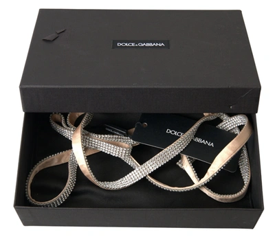 Shop Dolce & Gabbana Elegant Crystal Skinny Silk Bow Women's Belt In Beige