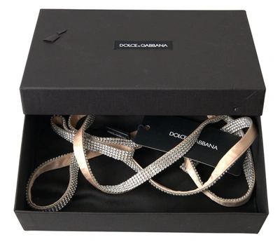 Dolce & Gabbana Beige Silk Clear Crystal Bow Waist Belt In Beige