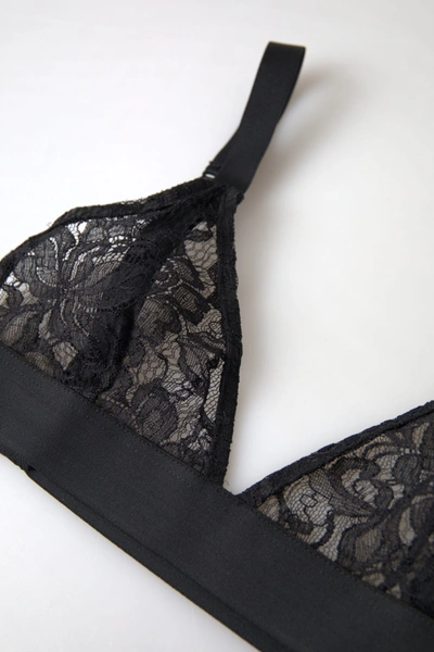 Dolce & Gabbana Black Floral Lace Nylon Stretch Bra Underwear In Black