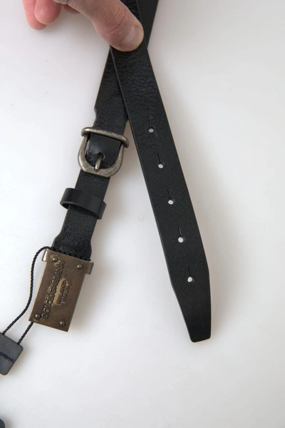 Shop Dolce & Gabbana Elegant Black Leather Belt - Metal Buckle Men's Closure