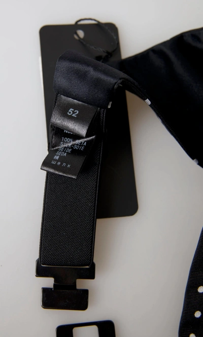 Dolce & Gabbana Black Silk Polka Waist Tuxedo Belt Cummerbund In Black And White