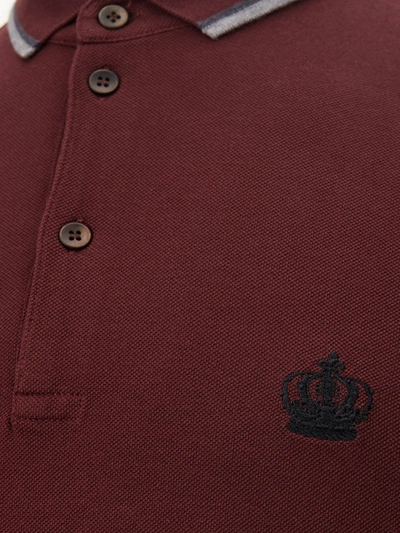 Shop Dolce & Gabbana Bordeaux Cotton Polo Shirt With Crown Men's Embroidery