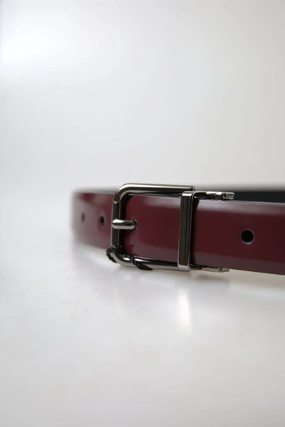 Shop Dolce & Gabbana Elegant Bordeaux Leather Belt With Metal Men's Buckle
