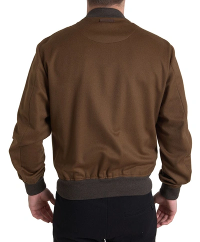 Shop Dolce & Gabbana Elegant Brown Cashmere Bomber Men's Jacket