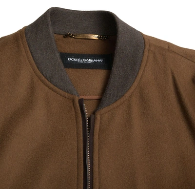 Shop Dolce & Gabbana Elegant Brown Cashmere Bomber Men's Jacket