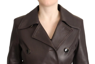 Shop Dolce & Gabbana Elegant Double-breasted Lambskin Leather Women's Coat In Brown