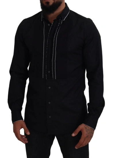Shop Dolce & Gabbana Elegant Slim Fit Tuxedo Dress Men's Shirt In Black