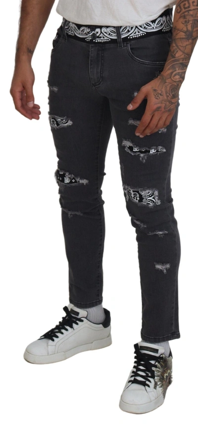 Shop Dolce & Gabbana Gray Wash Black Crown Slim Fit Denim Men's Jeans