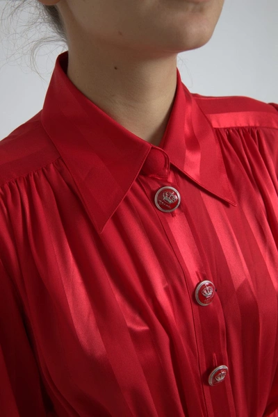 Shop Dolce & Gabbana Elegant Red Silk Midi Dress With Button Women's Detail
