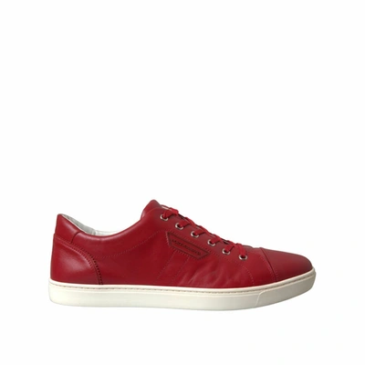 Shop Dolce & Gabbana Elegant Red Leather Low Top Men's Sneakers
