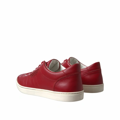 Shop Dolce & Gabbana Elegant Red Leather Low Top Men's Sneakers