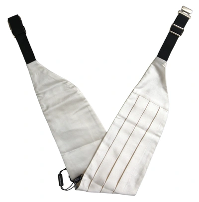 Dolce & Gabbana White Men Wide Waist Silk Belt Cummerbund In White