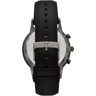 Shop Emporio Armani Black Leather And Steel Chronograph Men's Watch In Black | Silver