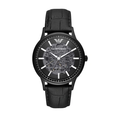 Shop Emporio Armani Black Leather Automatic Men's Watch
