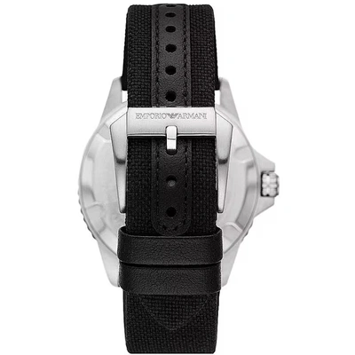 Shop Emporio Armani Black Silver Fabric And Steel Quartz Men's Watch In Black | Silver
