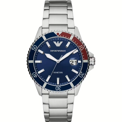 Shop Emporio Armani Elegant Steel Quartz Men's Watch – Ocean Blue Men's Dial In Silver