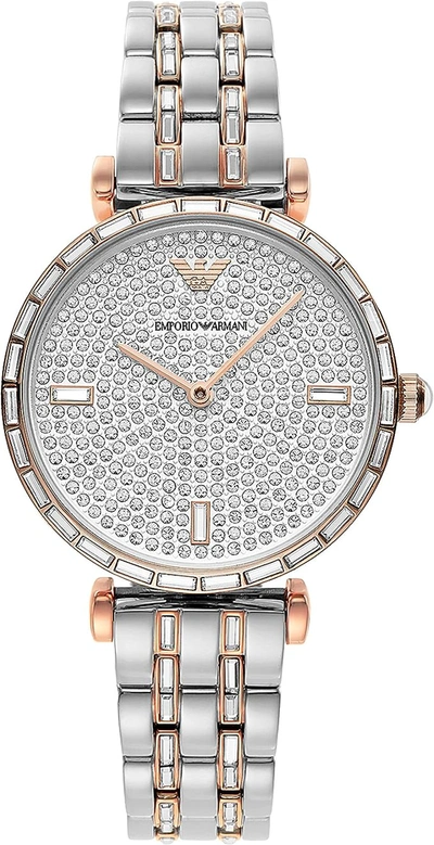 Shop Emporio Armani Elegant Two-tone Crystal Pave Women's Watch In Silver