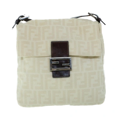 Shop Fendi Mamma Baguette Beige Canvas Shoulder Bag ()