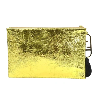 Shop Fendi Pocket Gold Leather Clutch Bag ()