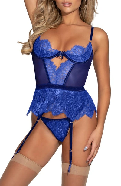 Shop Seven 'til Midnight Seven ‘til Midnight Lace Bustier & G-string Set In Blue